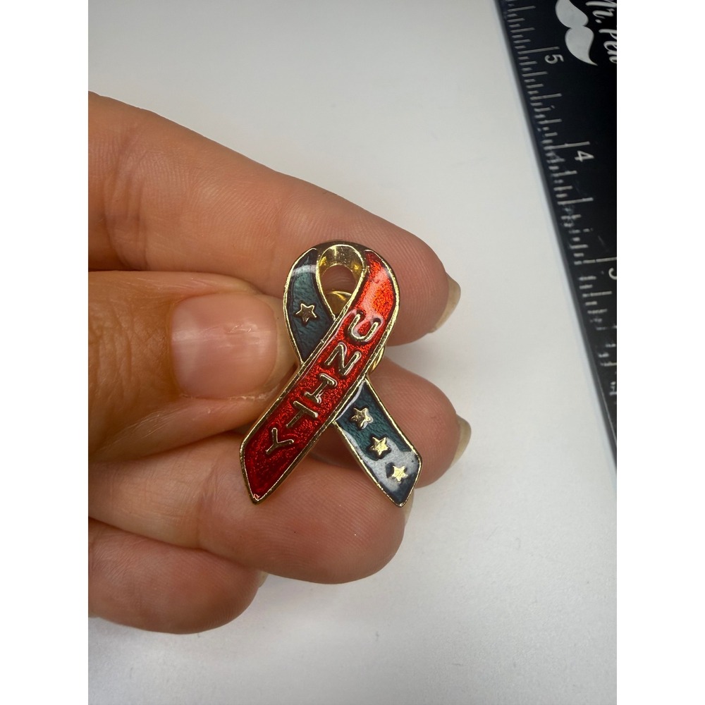 Unity Patriotic Awareness Ribbon Pin Red White Blue Stars Gold Tone‎ Enamel